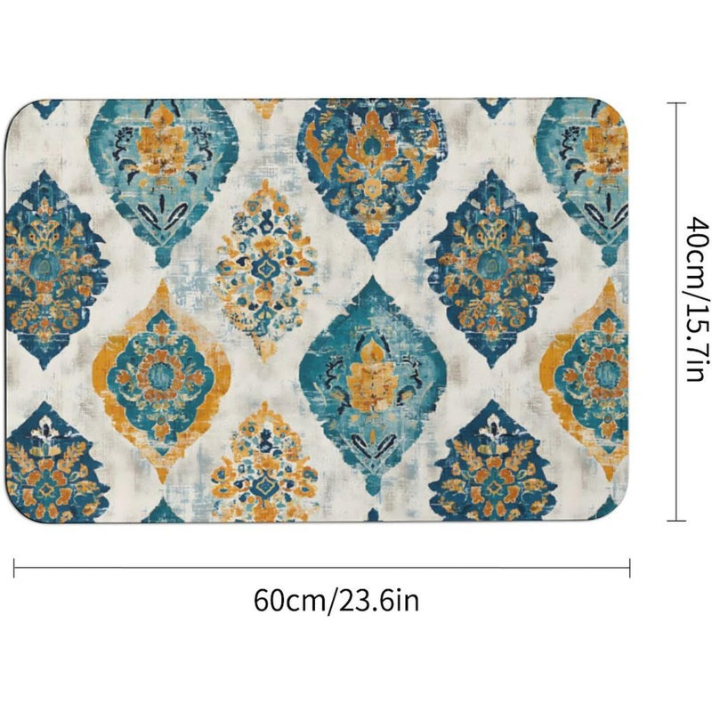 Tapis de salle de bain rétro antidérapant à motif de diatomite à motif floral 16 po x 24 po, Single- 24" L x 16" W