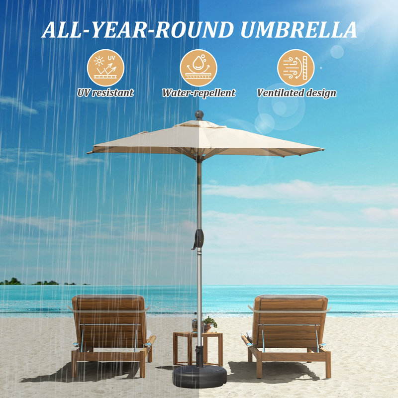 Parasol de patio rectangulaire avec fonction de levage à manivelle et d'inclinaison, beige (base non incluse)