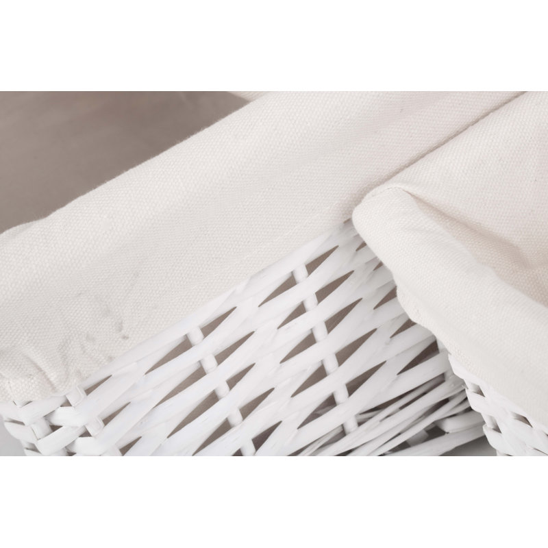 Wicker Lined Storage Basket Set 3, White
