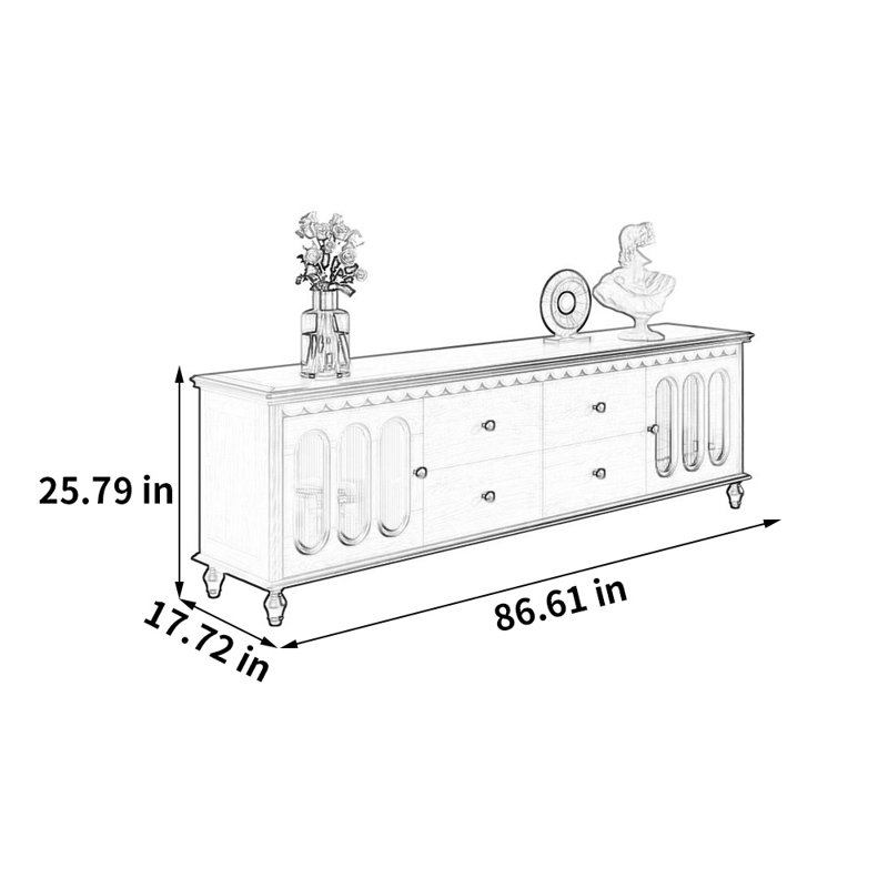 Meuble télé avec rangement français rétro, H 25,79 po x P 17,72 po x l 86,61 po
