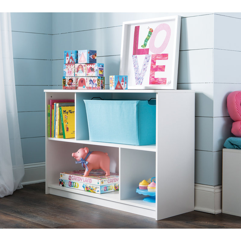 White Wood Laminate Kids Toy Storage Bookcase with Cubes