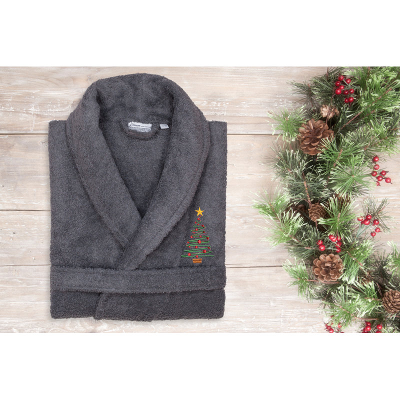 Peignoir en coton de noël brodé 100% coton turc, H 49 po x l 25 po, Gris