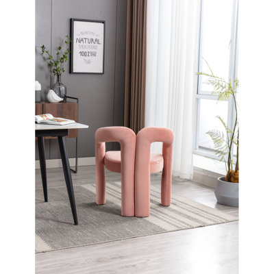 Chaise d'appoint en velours rose avec pieds élégants en éléphant et mousse courbée à haute densité, structure de 2 pour le salon