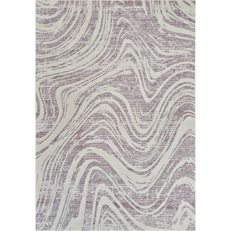 Tapis à motif abstrait mauve / beige 4 pi x 6 pi (3 pi 11 po x 5 pi 7 po) à motif de branches Kaze, tapis moderne, à poils moyens et résistant aux taches