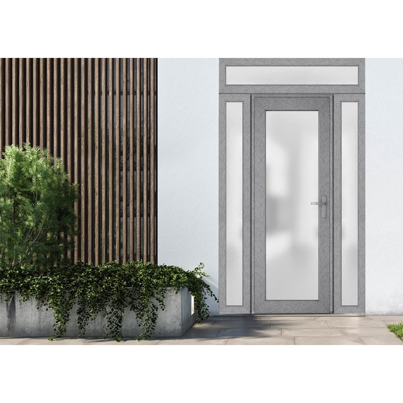Façade extérieure pré-suspendue Fibre de verre verre givré / Manux 8102 gris cendré / 2 portes latérales et supérieures extérieures / bureau Portes d'entrée commerciales et résidentielles Garage-l12 + 30 + 12 po x H80 + 14 po - À gauche