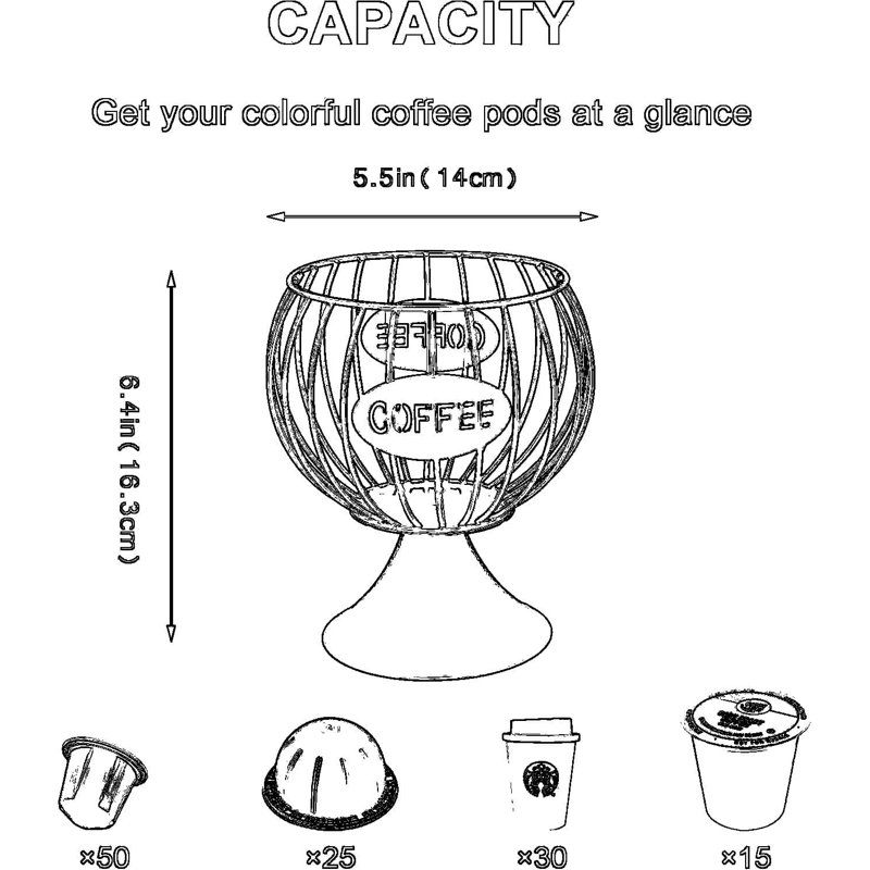 Organisateur de rangement pour K-Cup et dosette de café - Support de panier en métal robuste pour les capsules Keurig, le pot à crème et les accessoires de bar à café - Décoration de comptoir