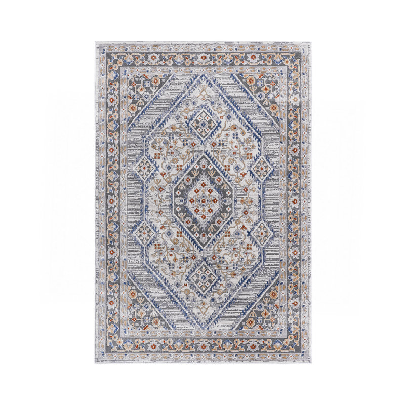 Blue/Cream/Bordered Non-Shedding Living Room Bedroom Dining Home Office Stylish And Stain Resistant Area Rug