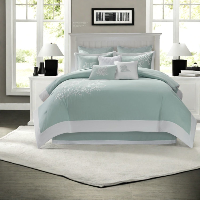 Ensemble de literie surdimensionnée en coton, style bord de mer, turquoise