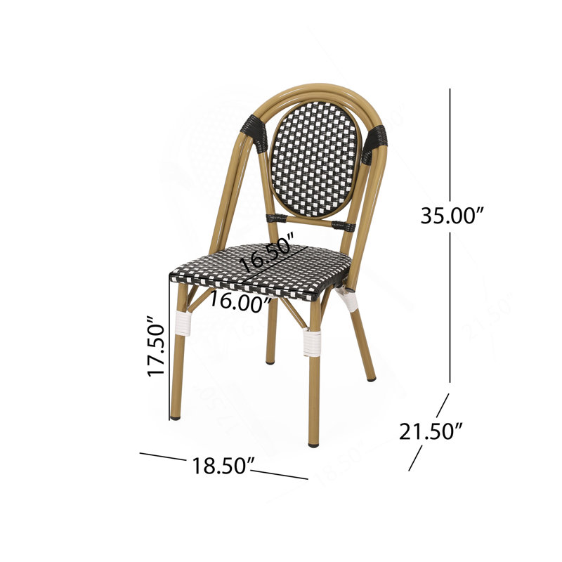 Chaise d'extérieur en polyuréthane et aluminium pour l'extérieur, ensemble de 2, fini noir, imprimé bambou, Noir