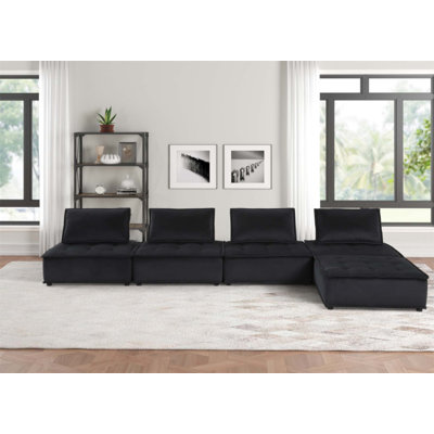 Canapé modulaire en velours 5 pièces avec repose-pieds Anna, confortable et élégant pour les salons modernes