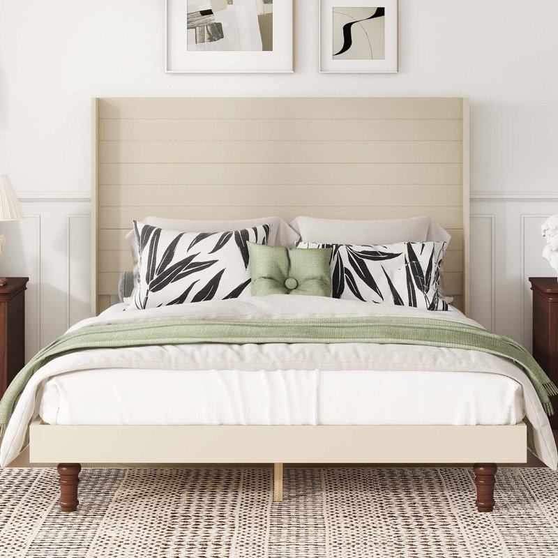 Lit plateforme élégant, Beige, Grand