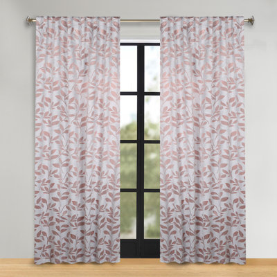  Leaves Pattern Machine Washable 100% Polyester Black Out Curtains with Back Tabs