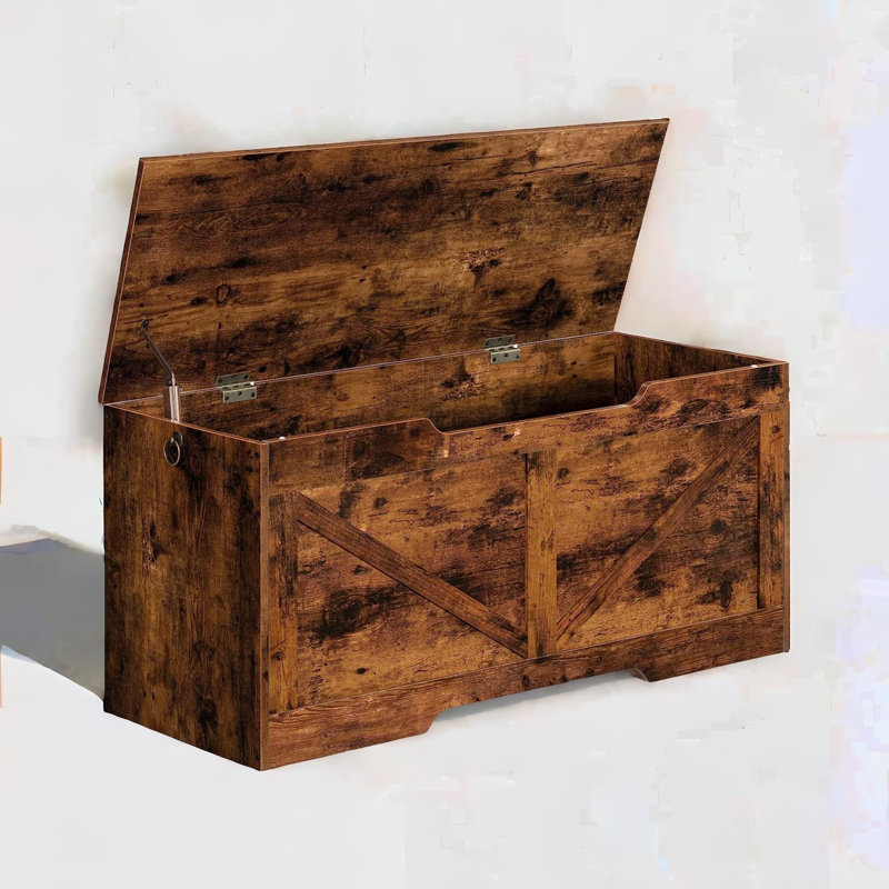 Quang Rectangle Chest Accent Storage Chest Ottoman Box Rustic Bedroom Furniture, 50.5cm H x 100cm W x 40cm D