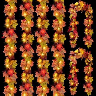 6 Pack Fall Leaf Garland with Lights,Fall Decor Halloween String Lights Artificial Maple Leaves Autumn Garland Hanging Vines Thanksgiving Decor for Home Holiday Autumn