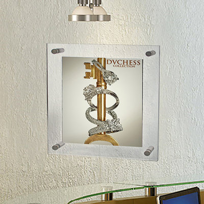 Floating Acrylic Wall Frame with Silver Stand Off Caps: 11" x 14" Graphic Size, Overall Frame Size: 15" x 18"