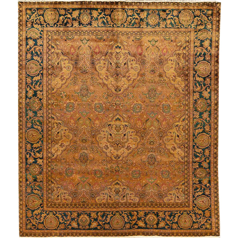 Tapis doré et rouge noué à la main de haute qualité