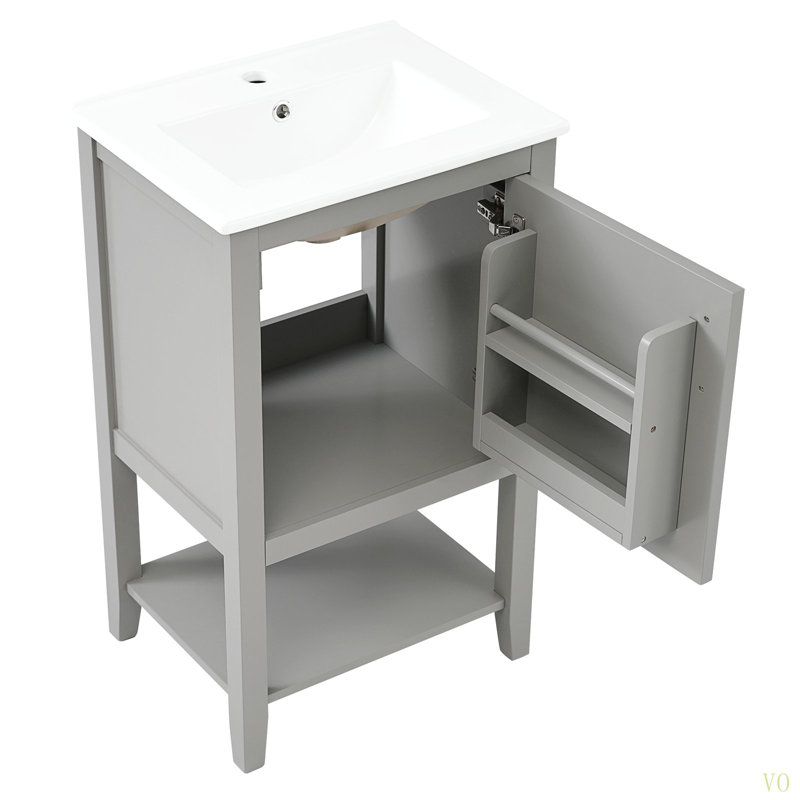 Meuble-lavabo de 20 po avec lavabo, armoire de salle de bain avec porte à fermeture douce, support de rangement et tablette ouverte