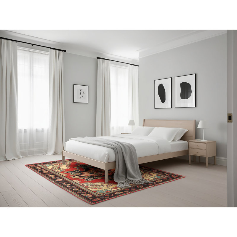 Tapis traditionnel crème / rouge, Rectangle 5 pi x 7 pi