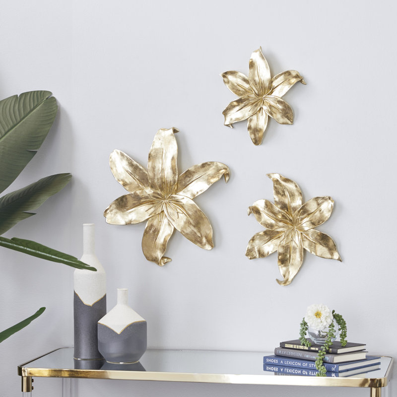 Polystone 3D Floral Wall Decor Set, Gold