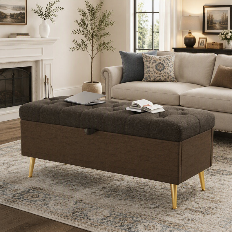 Banc de rangement avec repose-pieds Modern Modern, Brun, Brun