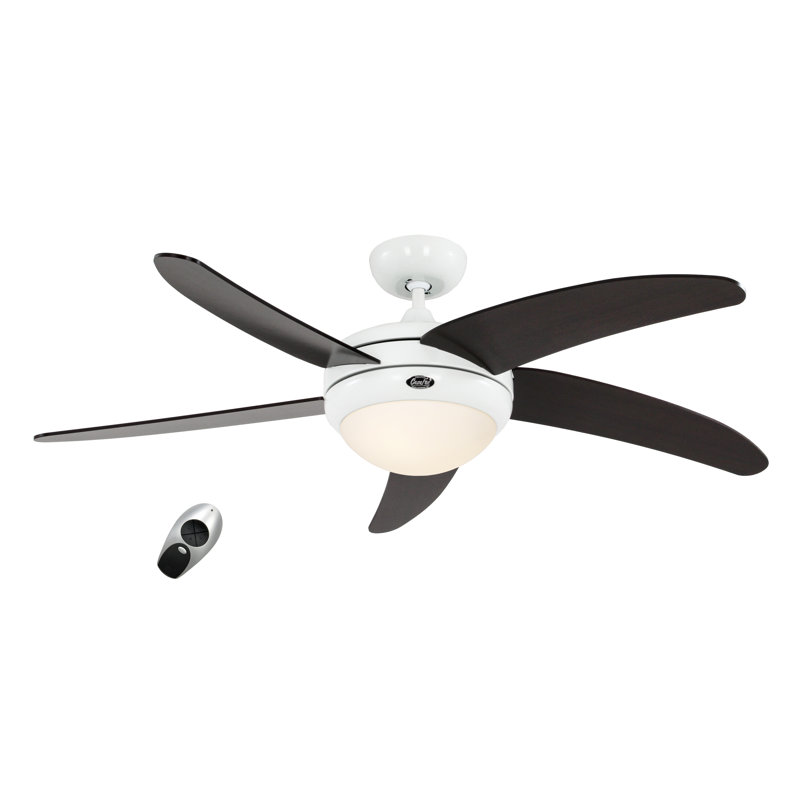 132cm Ceiling Fan with Light Kit, Lacquered White with Wenge Blades