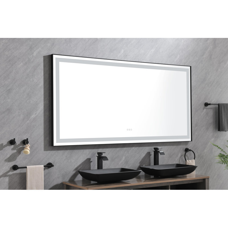 LED Bathroom Mirror with Front-lit, 3 Colors Temperature & Dimmable Light, Matte Black, 60" x 36"