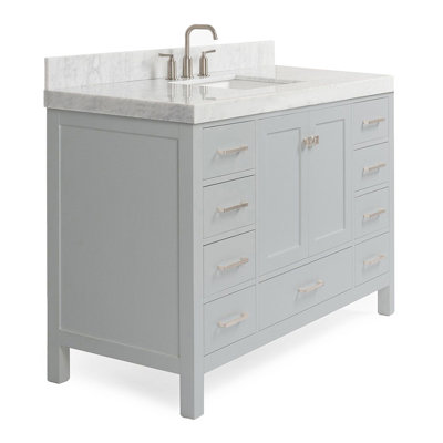 Meuble-lavabo simple en bois massif Cambridge avec comptoir en marbre de Carrare 2 po