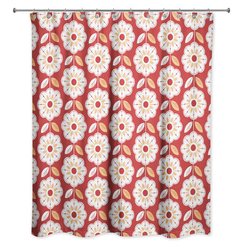 Rideau de douche simple à motif floral, Rouge