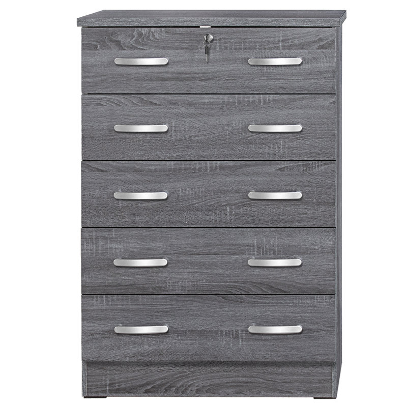 Commode 5 tiroirs Luker, Gris clair
