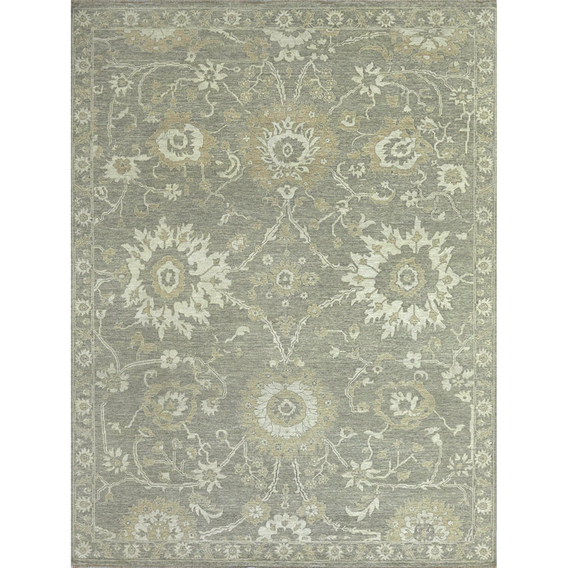 Hand Knotted Wool Area Rug in Beige, Rectangle 5' x 8'