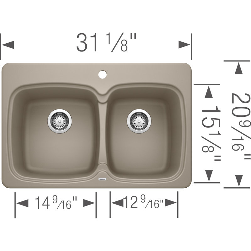 Évier de cuisine à double cuve encastrée avec accessoires Vienna L 31 po x l 21 po, Truffe