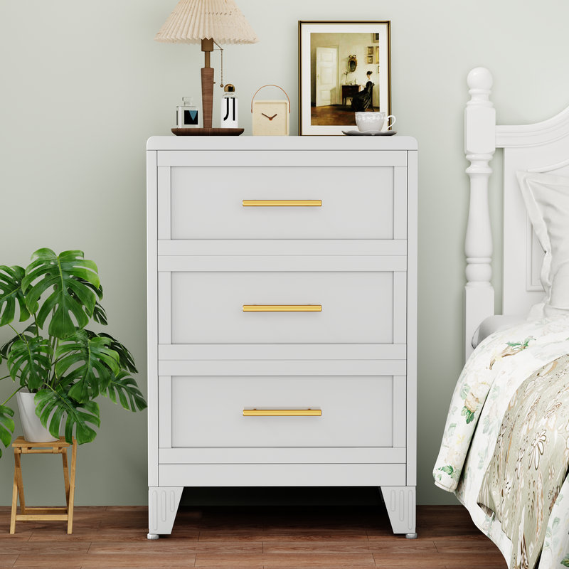 Metal White 4 Drawer Nightstand, White