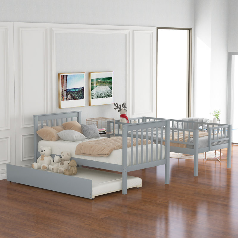 Bunk Bed with Trundle and Storage,Twin over Twin,66.90"H*81.40"W*91.00"L, Gray