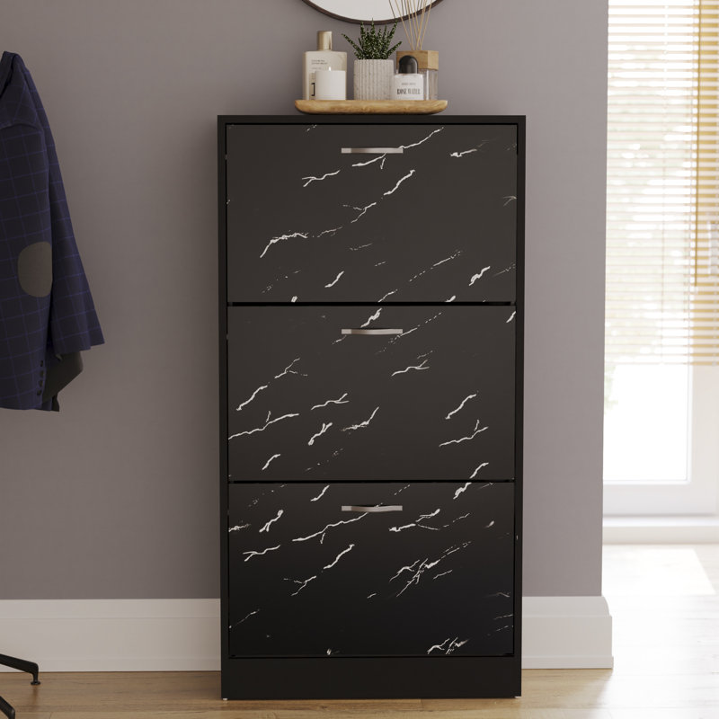 Drawer Flip Down Shoe Storage Free Standing Cabinet For Hallway, 118" H x 60" W x 24" D, Black Marble