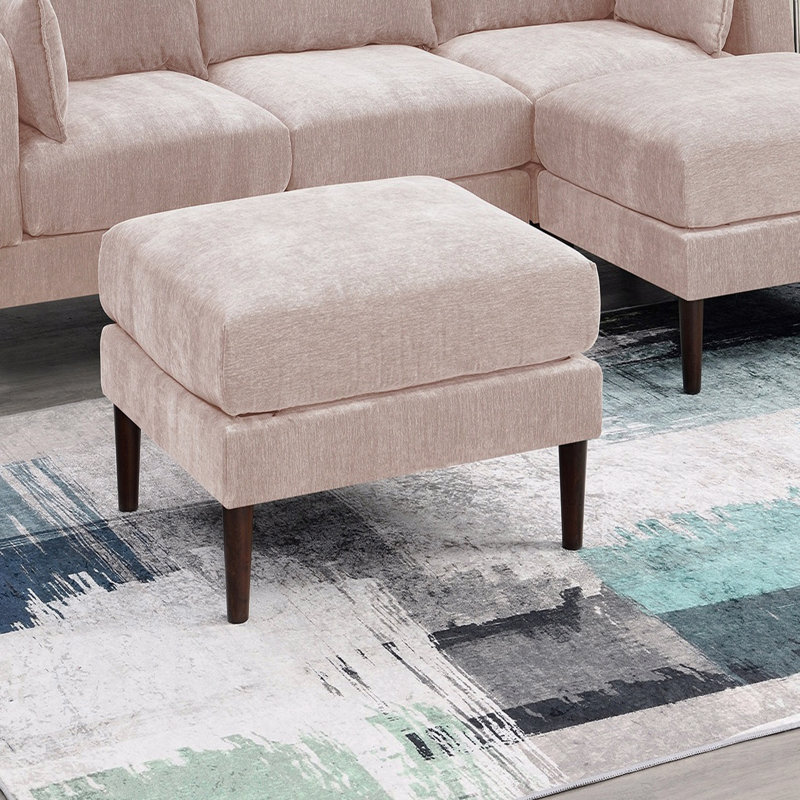 Magnifique repose-pieds 1 pièce en tissu rose rosé avec coussins doux et pieds en bois Morgan, Rose