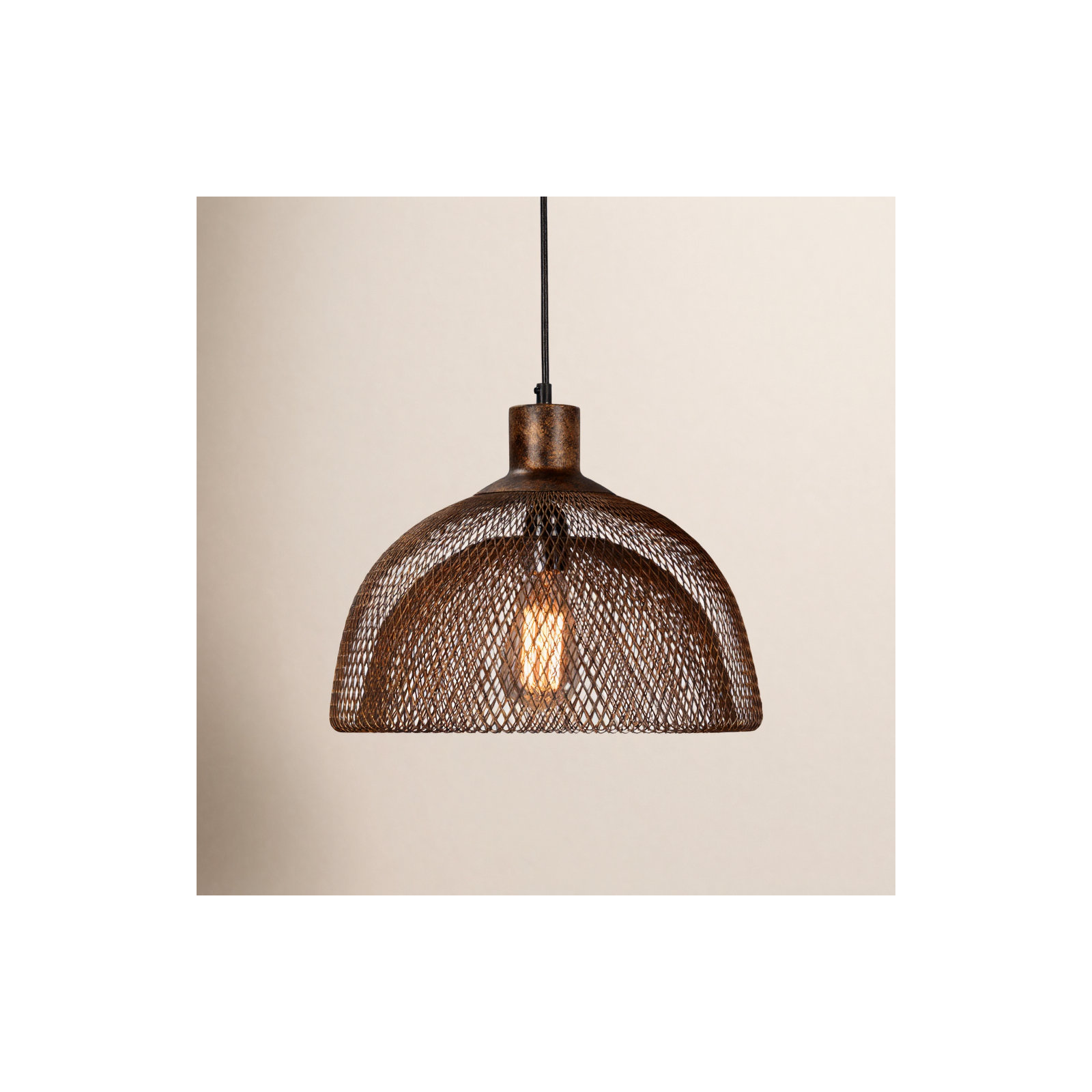 Single Light Metal Pendant, 13" H x 15" W x 15" D, Brown