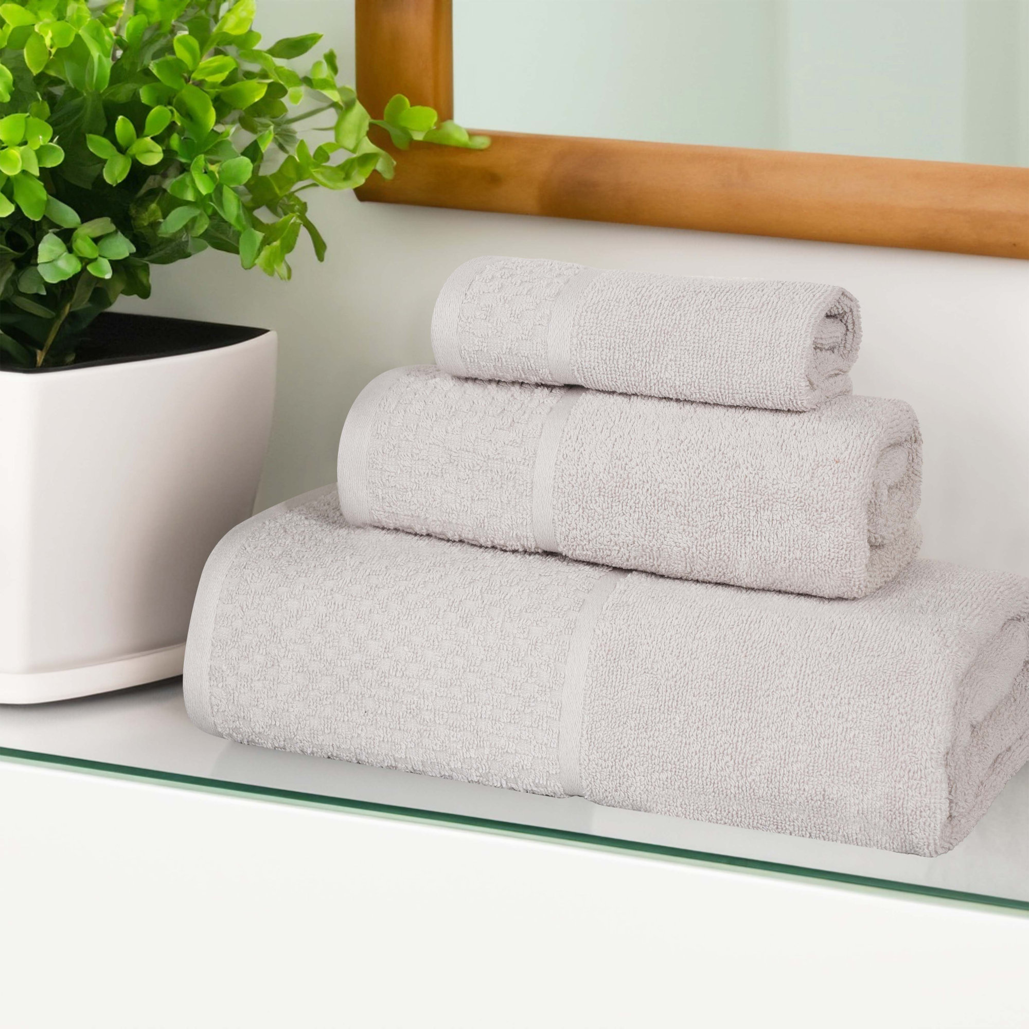 Eliora Lodie Cotton Plush Soft Absorbent Jacquard Solid 3 Piece Towel Set - Thumbnail 2
