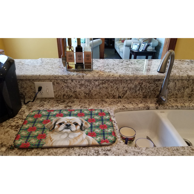 Tapis de séchage pour vaisselle Faw Pekingese Christmas PoinsettIas