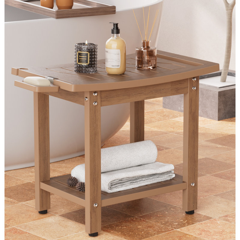 HIPS 20.6" W Waterproof Shower Benches Shower Stool Indoor Outdoor Non-Slip Bathroom Chair Seat with Storage Handle Soap Dish