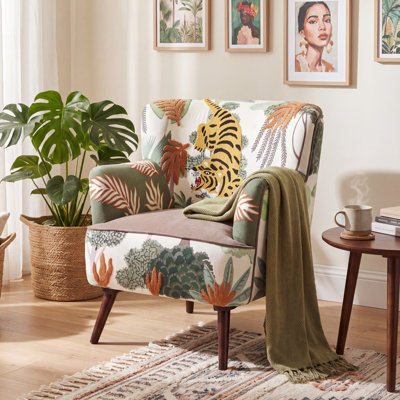 Obara Transitional Embroidered Tiger Handmade Accent Chair