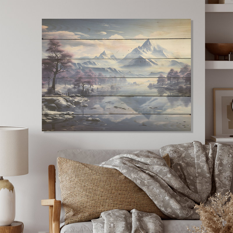 Harmonie de montagne, sommet de montagne, art sur bois de pin naturel, H 30 po x l 40 po