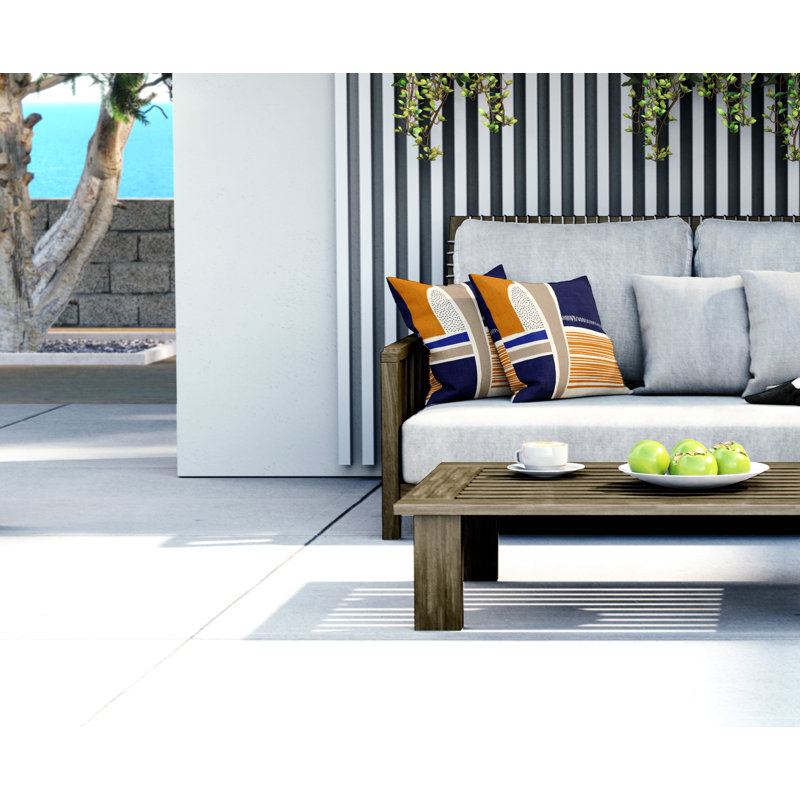 Jeté carré en polyester intérieur / extérieur, L 17 po x H 17 po, Orange / bleu marine