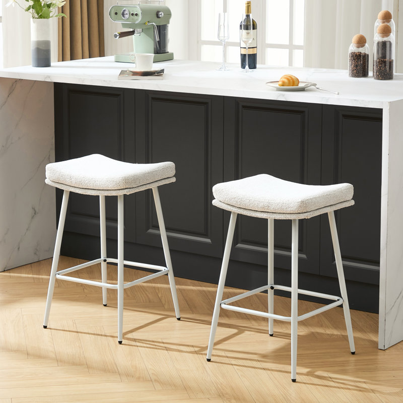Upholstered 26" Backless Saddle Barstools, 4, White