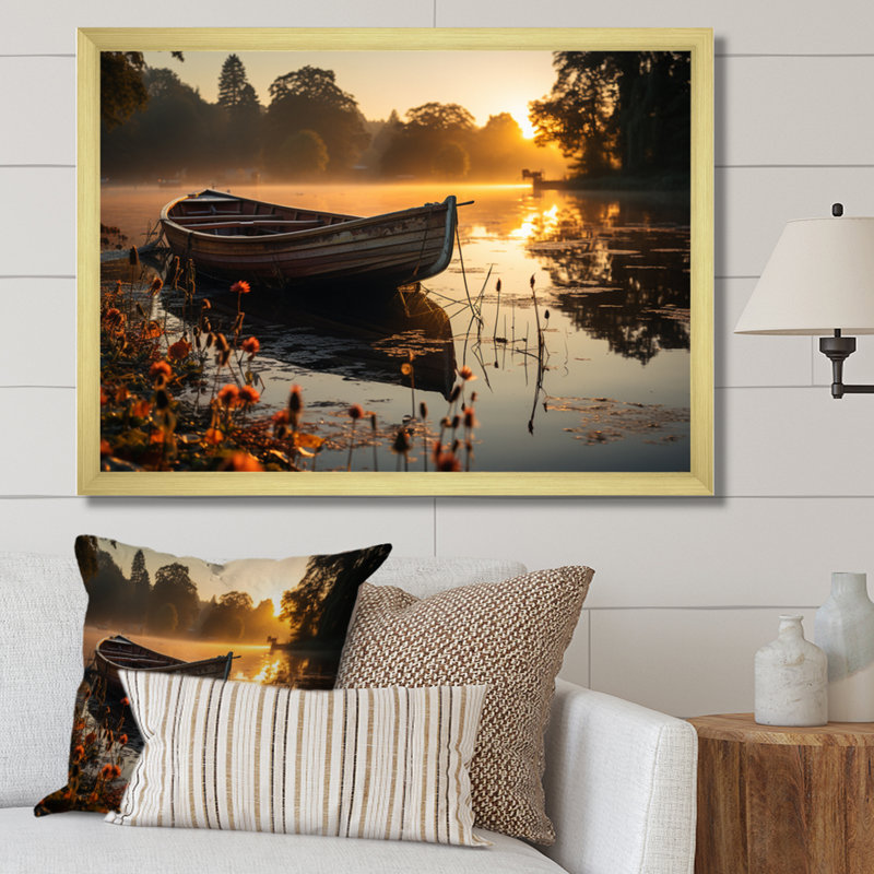 «Canoe On The Lake - Lakehouse», reproductions encadrées, Cadre doré à une seule photo, H 24 po x l 32 po x P 1 po