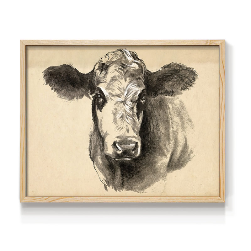 Charcoal Cow I -Framed Print - Restickable, Natural, 16" H x 20" W