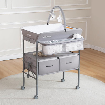 Table à langer pour bébé avec tiroirs de rangement et roues verrouillables imperméables