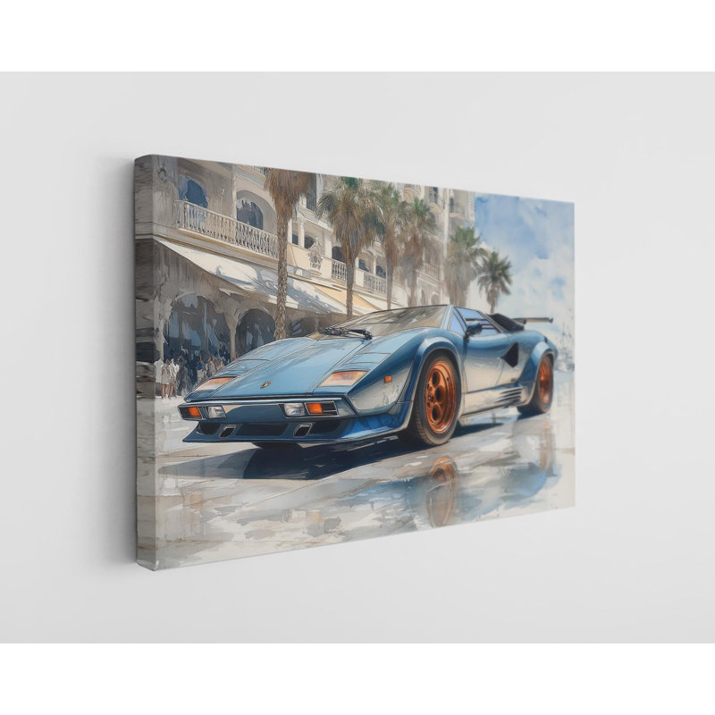 Stunning Blue Lamborghini Countach Canvas Print - Luxury Automotive Wall Art Decor for Car Enthusiasts, Painting Reproduction