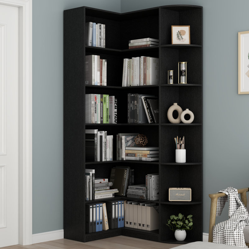 Crossland Book Shelf, 6 Tiers Shelf Large Tall Corner Etagere Bookcase With Full Baffle, L-Shaped Modern Storage Display Industrial Bookshelves For Bedroom, Home Office, Living Room & Kitchen