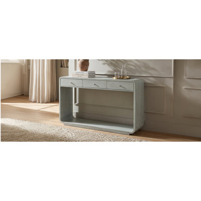 Console de style antique, 3 tiroirs de rangement, tablette de présentation, pieds courbés, finition peinte, entrée / couloir / salon, vert sauge