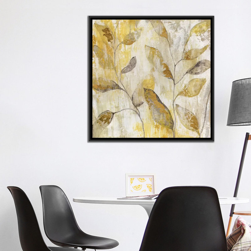 « golden vine », reproduction sur toile, H 18 po x l 18 po x P 1,5 po, Toile avec cadre noir, Pas de tapis